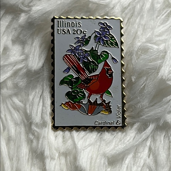 Vintage 1982 Illinois Cardinal and Violet Enamel Pin - Picture 1 of 6